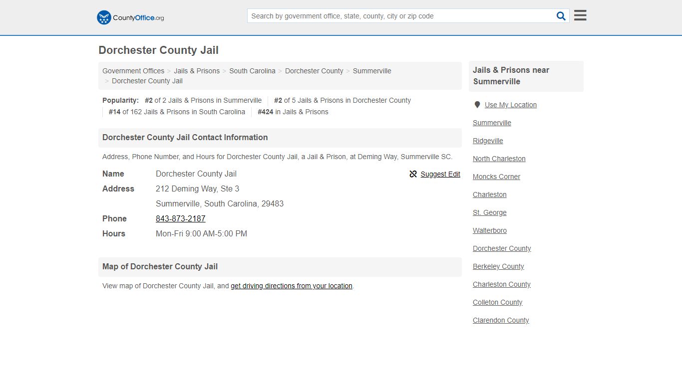 Dorchester County Jail - Summerville, SC (Address, Phone, and Hours)